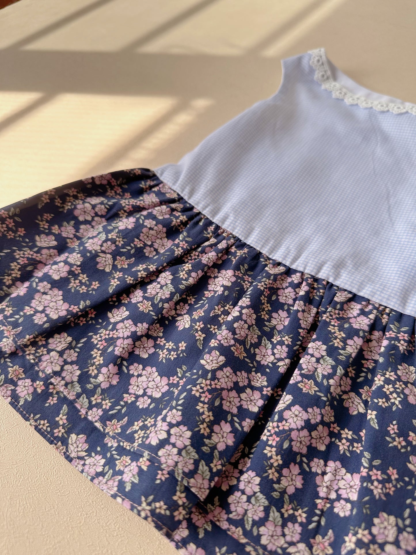 Blue Checkered Lilac Floral Dress