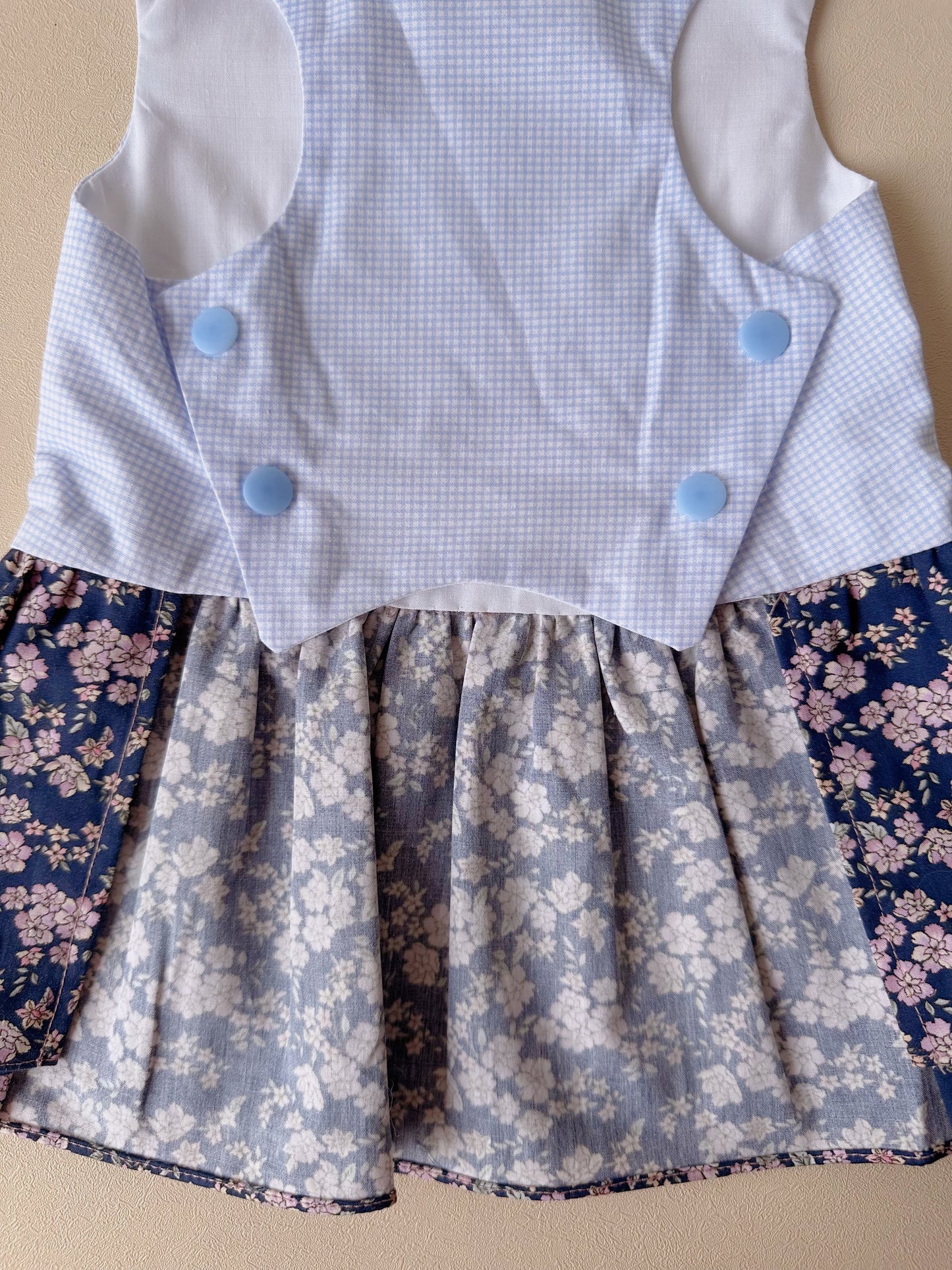 Blue Checkered Lilac Floral Dress