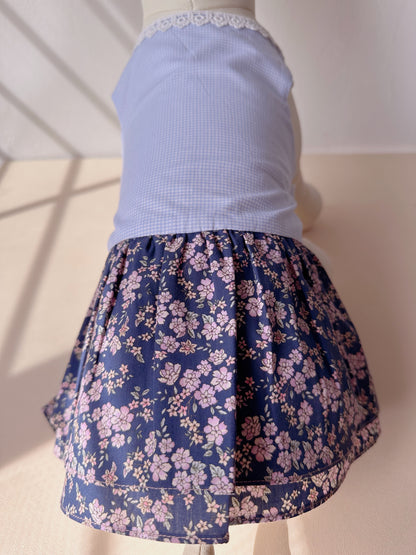 Blue Checkered Lilac Floral Dress