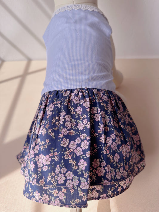 Blue Checkered Lilac Floral Dress